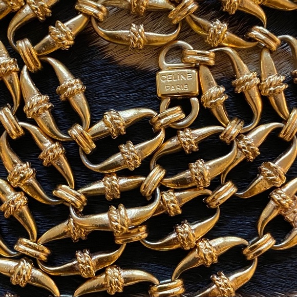 CELINE vintage gold long chin necklace